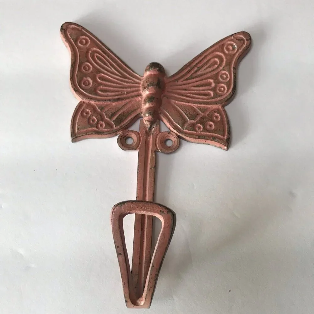 Vintage Cast Iron Wall Hook Decoration Butterfly Decor Victorian Fairy Rustic